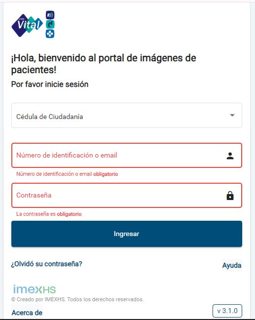 Página de Acceso a Unión Vital Resultados Radiología Antes del 24 Julio 2023