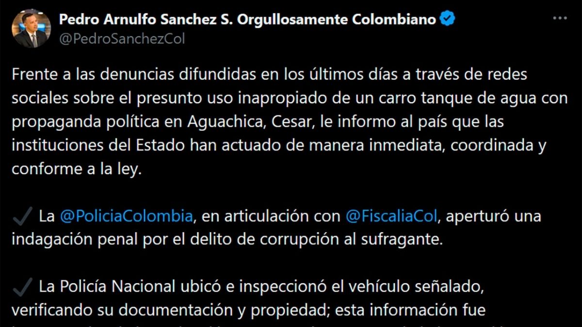 Investigan uso político de carrotanque en Cesar