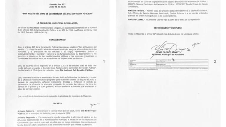Malambo decreta jornada por el Día del Servidor Público