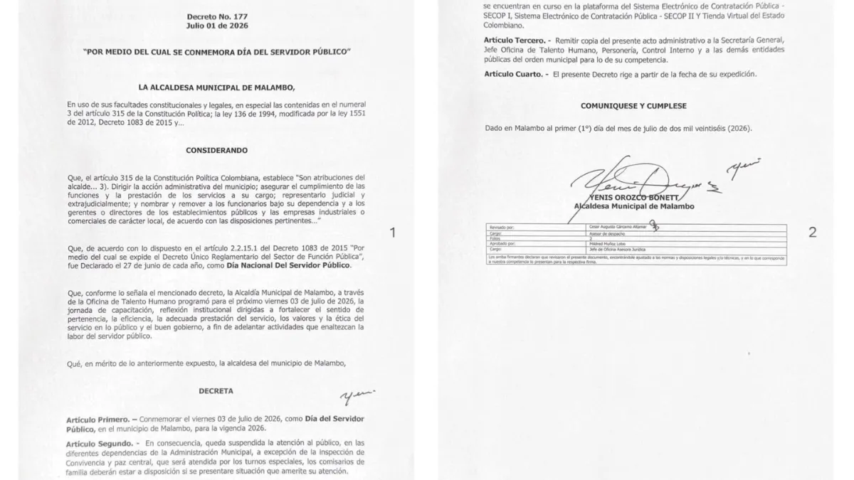 Malambo decreta jornada por el Día del Servidor Público
